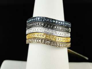   COLOR STACKABLE 5 DIAMOND RING SET CHOCOLATE BLACK CANARY BLUE  