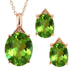 82 Ct Oval Envy Green Mystic Quartz 18k Rose Gold Pendant Earrings 