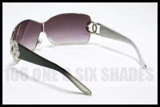 DG Womens Designer Shield Sunglasses SILVER Metal Frame w/ Black and 