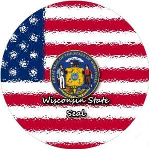  58mm Round Pin Badge Wisconsin State Seal Flag