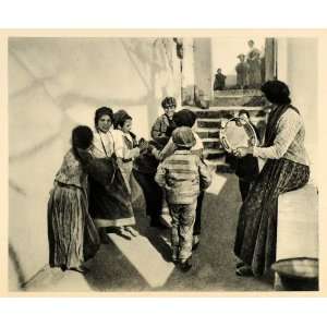  1927 Capri Italy Children Dancing Tarantella Tambourine 