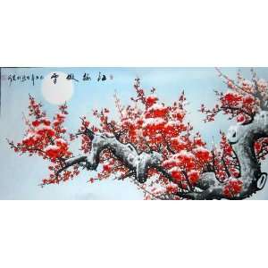   Chinese Painting Art  Red Plum blossom in Snow