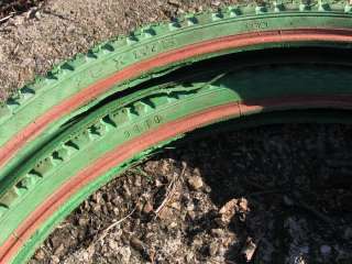 Old School BMX GT 20 x 1.75 Freestyle Tires   Green   Used   Pair 