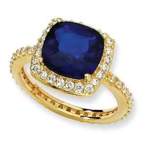 Gold Plated Sterling Silver Rose Cut Synth Sapphire/Cz Square Ring 