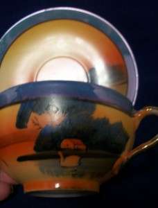 TT Takito Lusterware Cup & Saucer Set Made In Japan Hand Painted Lake 