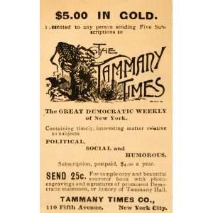  1895 Ad Tammany Times Hall Democratic Gold Politics NY 