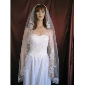   Diamond White Waltz Length Jeweled Mantilla Lace Bridal Veil Beauty