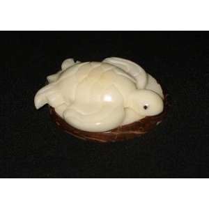  Ivory Sea Turtle Tagua Nut Figurine Carving, 2 x 1.6 x 0.6 