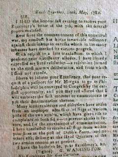 1782 Revolutionary War newspaper GEORGE WASHINGTON letter as Commander 