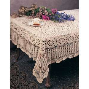 Hand Crocheted Cotton Tablecloth. 72x90 Oval. White 
