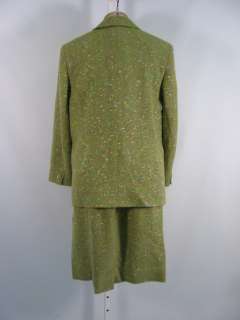 DESIGNER 2 Piece Green Wool Boucle Skirt Suit Sz L  