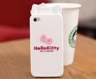 3x Hello Kitty Double Bow Silicone Soft W/Ear Case Cover For iPhone 4 