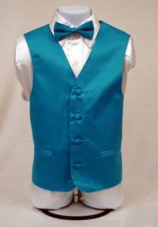 Boys Turquoise Tuxedo Vest Bow Tie Kids Dress Vest Bow Tie Set Size 10