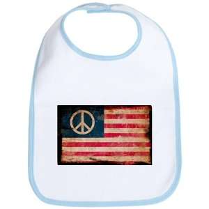    Baby Bib Sky Blue Worn US Flag Peace Symbol 
