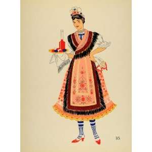  1939 Costume Woman Apron Sarkoz Hungary Lithograph NICE 