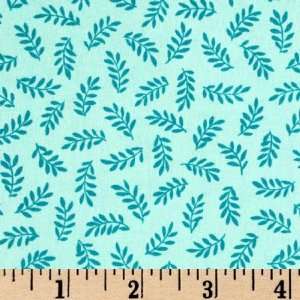  44 Wide Sweet Pea Leaf Sprigs Aqua Fabric By The Yard 