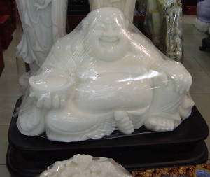 Decoration White Jade Laughing Buddha W. Yuanbao Statue  