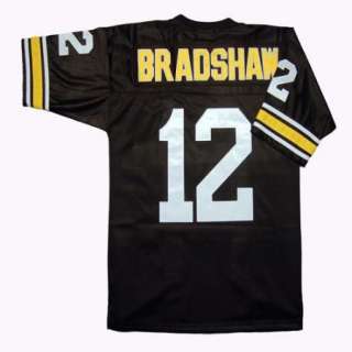 Terry Bradshaw #12 Pittsburgh Steelers Sewn Black Throwback Mens Size 