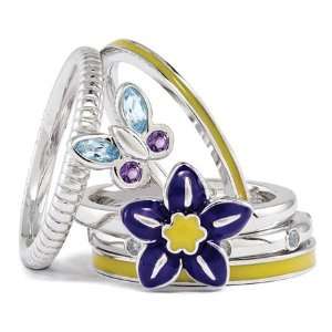   Silver Stackable Expressions Violet Surprise Ring Set Size 6 Jewelry