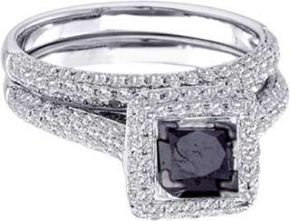 Ladies 1.25 carat Black & White Diamond Bridal Set Ring 14K White Gold 