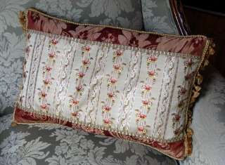 Antique Petite Roses Silk Brocade Pillow  