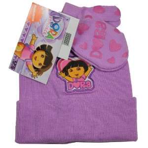  Dora the Explorer Winter Beanie Knit Hat & Mitten Set 