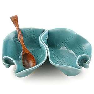   Dish with Rosewood Spoon, Handmade Stoneware Pottery