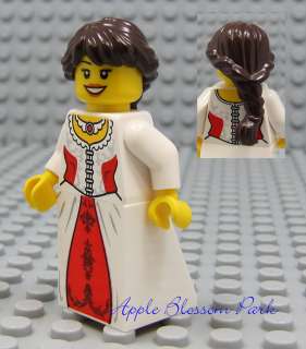 NEW Lego Pirates Brown Hair FEMALE MINIFIG White & Red Dress/Skirt 