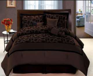   Brown Black Bedding Flock Satin Comforter set Full,Queen,King,Curtains