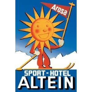  Sport Hotel Altein Sun Headed Skier by Seiler 12x18 