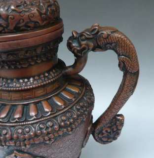 12 Old Tibet Tibetan Purple Bronze Dragon TeaPot Pot  