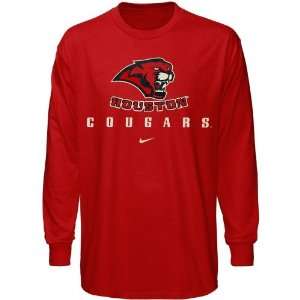  Nike Houston Cougars Red Basic Logo Long Sleeve T shirt 