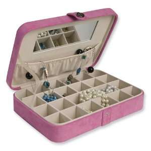  Pink Sueded 24 Section Earring Case Jewelry