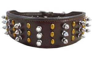 Real Leather Spikes Studs Dog Collar 2 Puitbull Large  