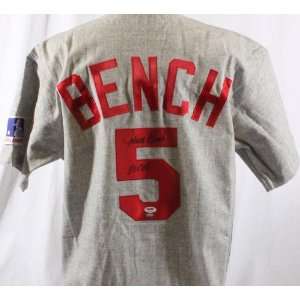 Johnny Bench Signed Mitchell & Ness Jersey w/ HOF 89   PSA 