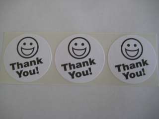 250 BIG THANK YOU SMILEY LABEL STICKERS white  
