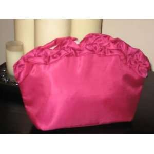   Fuscia Satin Ruffled Cosmetic Bag/clutch 