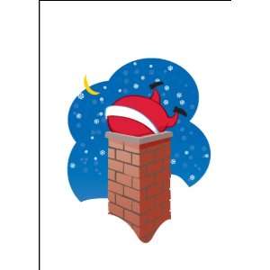  Santa Stuck in Chimney Christmas Card Box Set of 10 