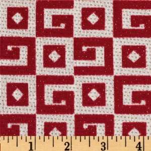 58 Wide Stretch Single Knit Glitter Geo Red/Off White Fabric By The 
