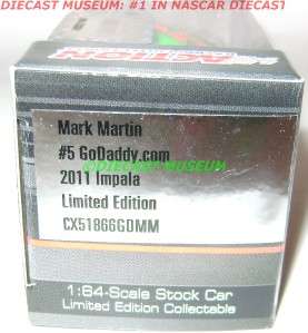MARK MARTIN #5 GO DADDY IMPALA 2011 164 DIECAST ACTION  