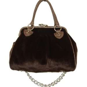 Soft Faux Fur Kiss Lock Style Shoulder Handbag with Detachable Chain 