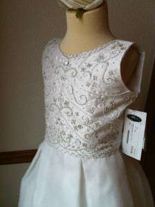 Joan Calabrese Silk First Communion Dress NWT Size 7 Silver Hand 