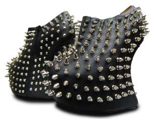 JEFFREY CAMPBELL SHADOW 6 36 SPIKE STUDDED BLACK LEATHER ANKLE BOOT 