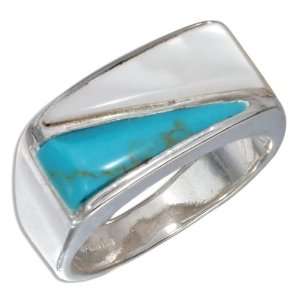  Sterling Silver Turquoise and Mother Of Pearl Stones Ring 