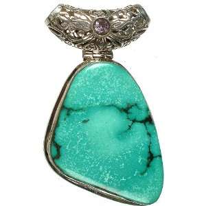   Turquoise Pendant with Lattice Bale   Sterling Silver 