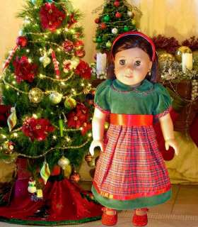   American Girl * Green Velvet Red Plaid Dress Holiday Christmas  