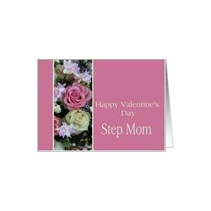 Step Mom Happy Valentines Day pink and white roses Card