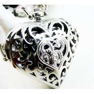  Retro Silver Heart Steampunk Pocket Watch Necklace with a 