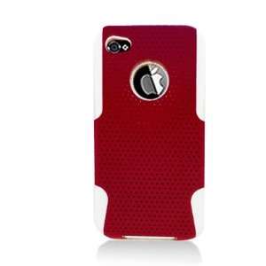   Iphone 4 4S White Silicone & Red Perforated Armor Hybrid Red Case