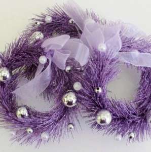 Chic Lavender Sisal Bottle Brush Wreath Silver Beads & Pearls Easter 